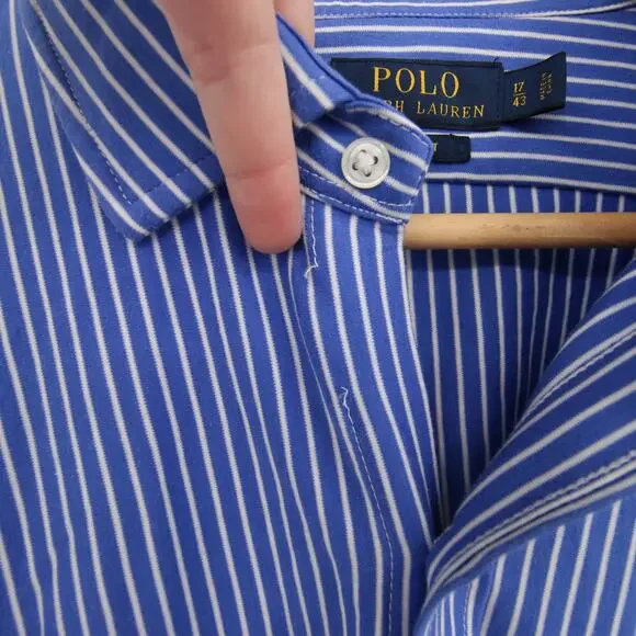 Polo Ralph Lauren Button Down Shirt Blue White Striped Long Sleeve Slim Fit 17 - Picture 8 of 10